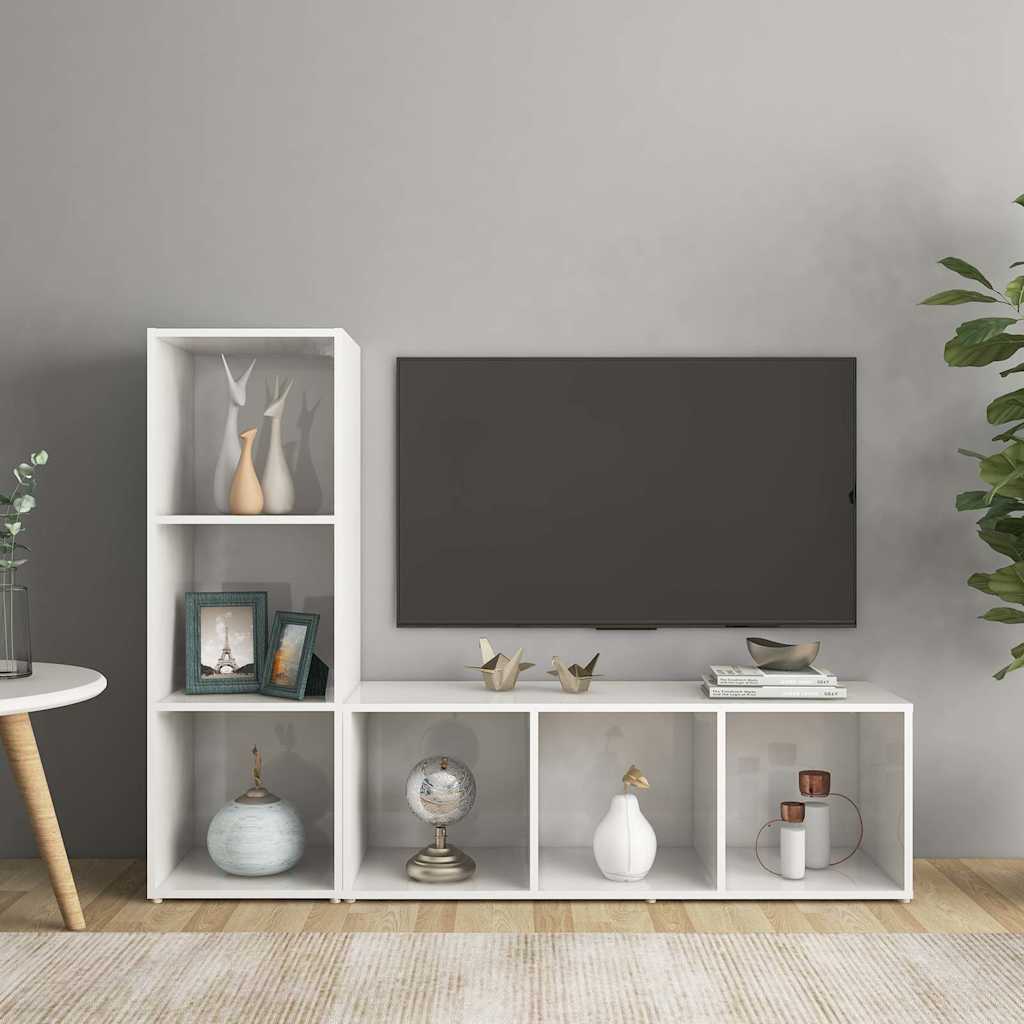 Έπιπλα Τηλεόρασης 2 τεμ. Γυαλ. Λευκά 107x35x37 εκ. Μοριοσανίδα
