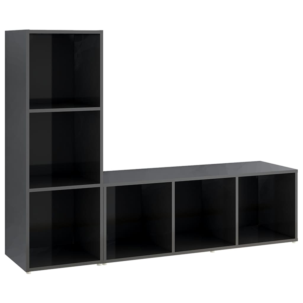 Έπιπλα Τηλεόρασης 2 τεμ. Γυαλ. Γκρι 107x35x37 εκ. Επεξ. Ξύλο