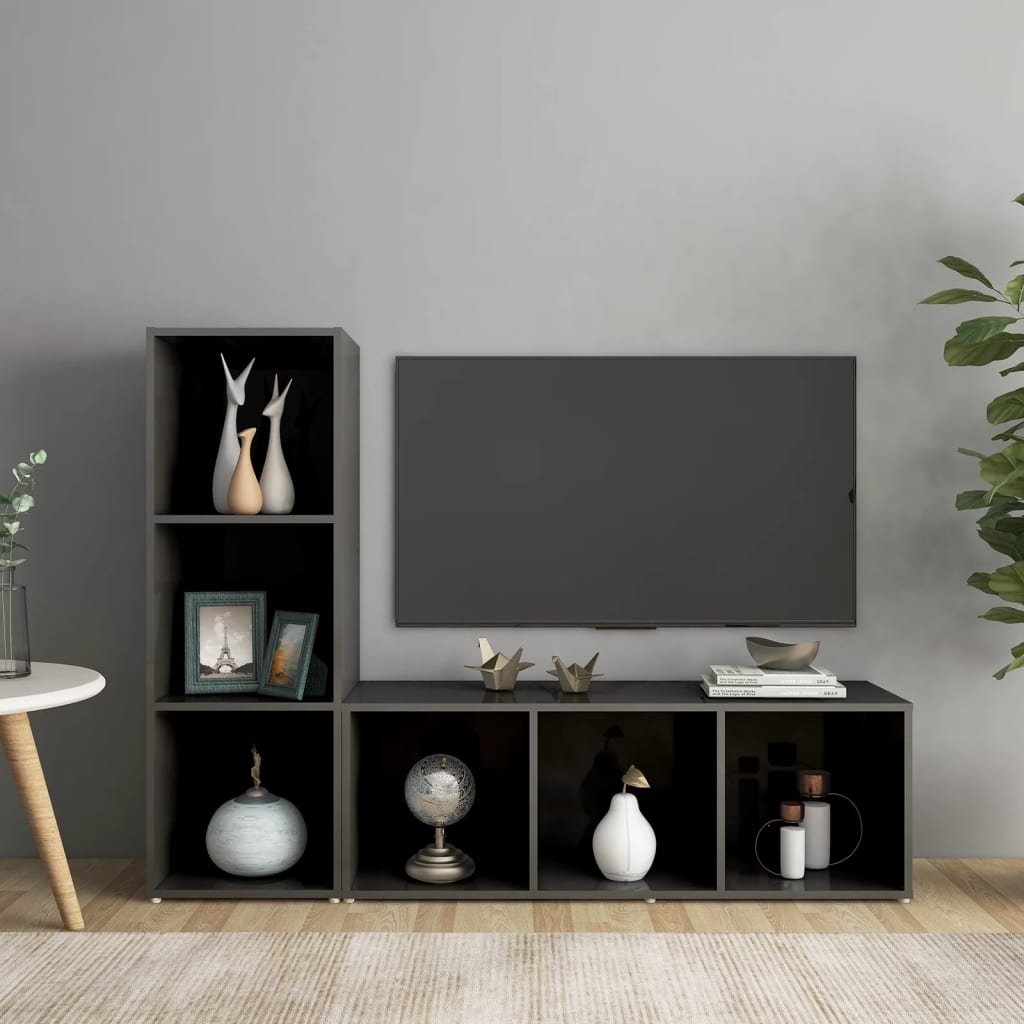 Έπιπλα Τηλεόρασης 2 τεμ. Γυαλ. Γκρι 107x35x37 εκ. Επεξ. Ξύλο