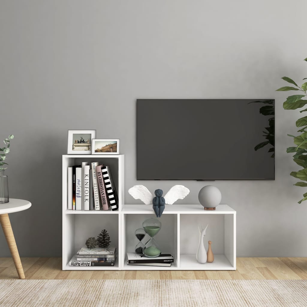Έπιπλα Τηλεόρασης 2 τεμ. Λευκά 72 x 35 x 36,5 εκ. Επεξ. Ξύλο - PAKOBAZAAR