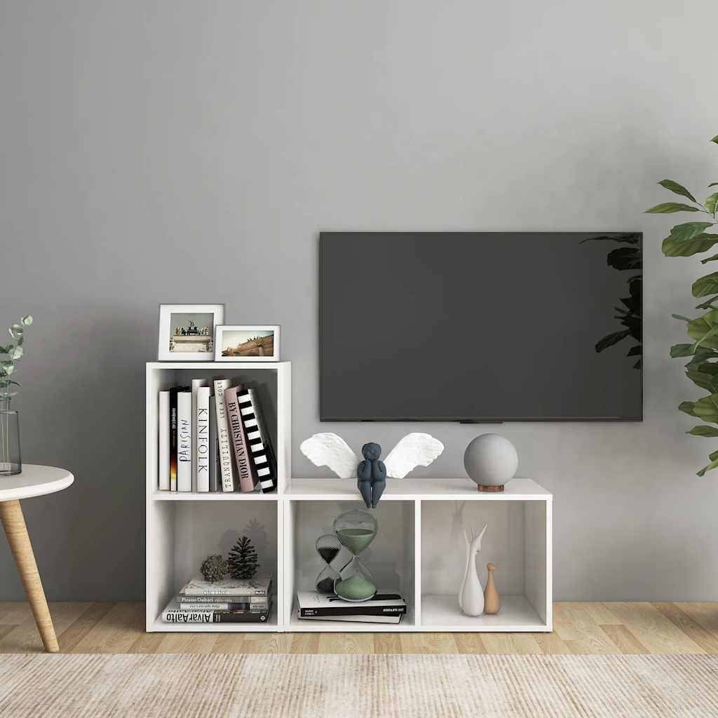 Έπιπλα Τηλεόρασης 2 τεμ. Γυαλ. Λευκά 72x35x36,5 εκ. Επεξ. Ξύλο
