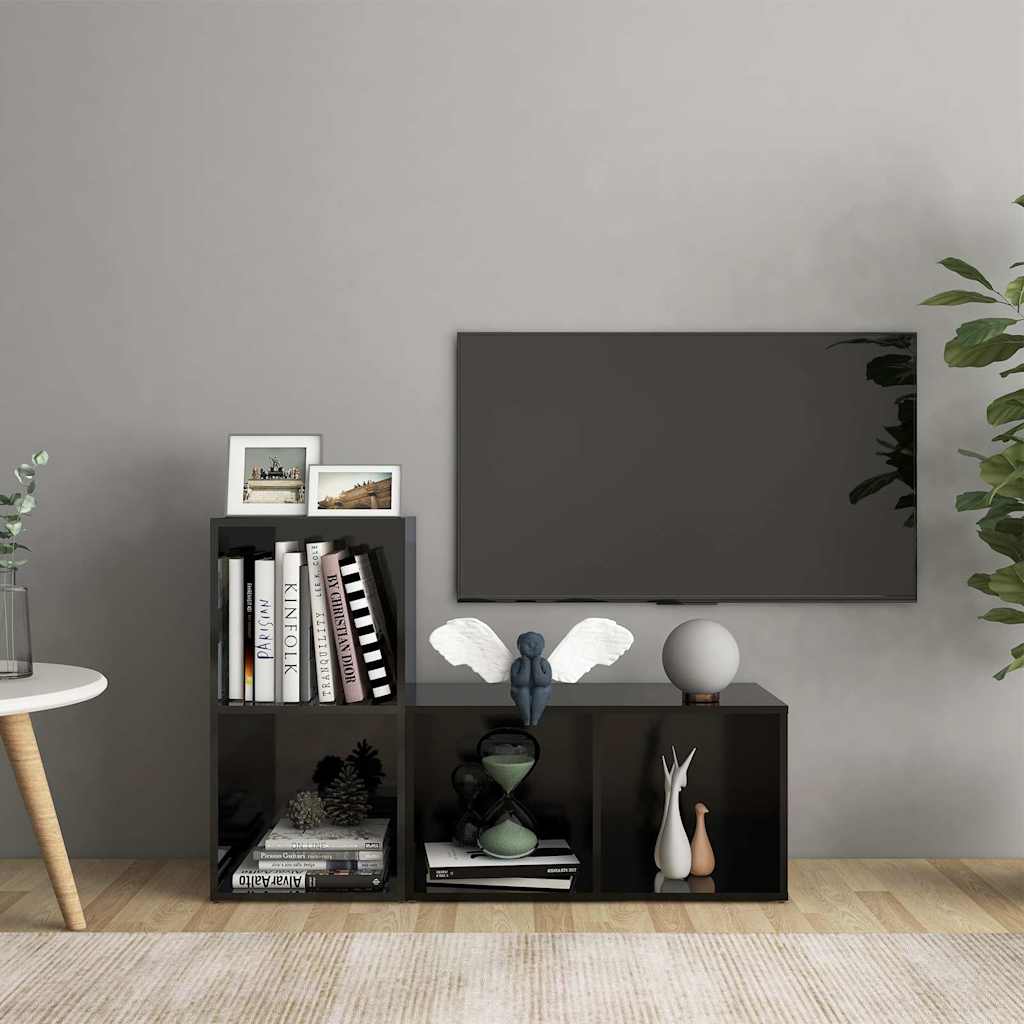 Έπιπλα Τηλεόρασης 2 τεμ. Γυαλ. Μαύρα 72x35x36,5 εκ. Μοριοσανίδα