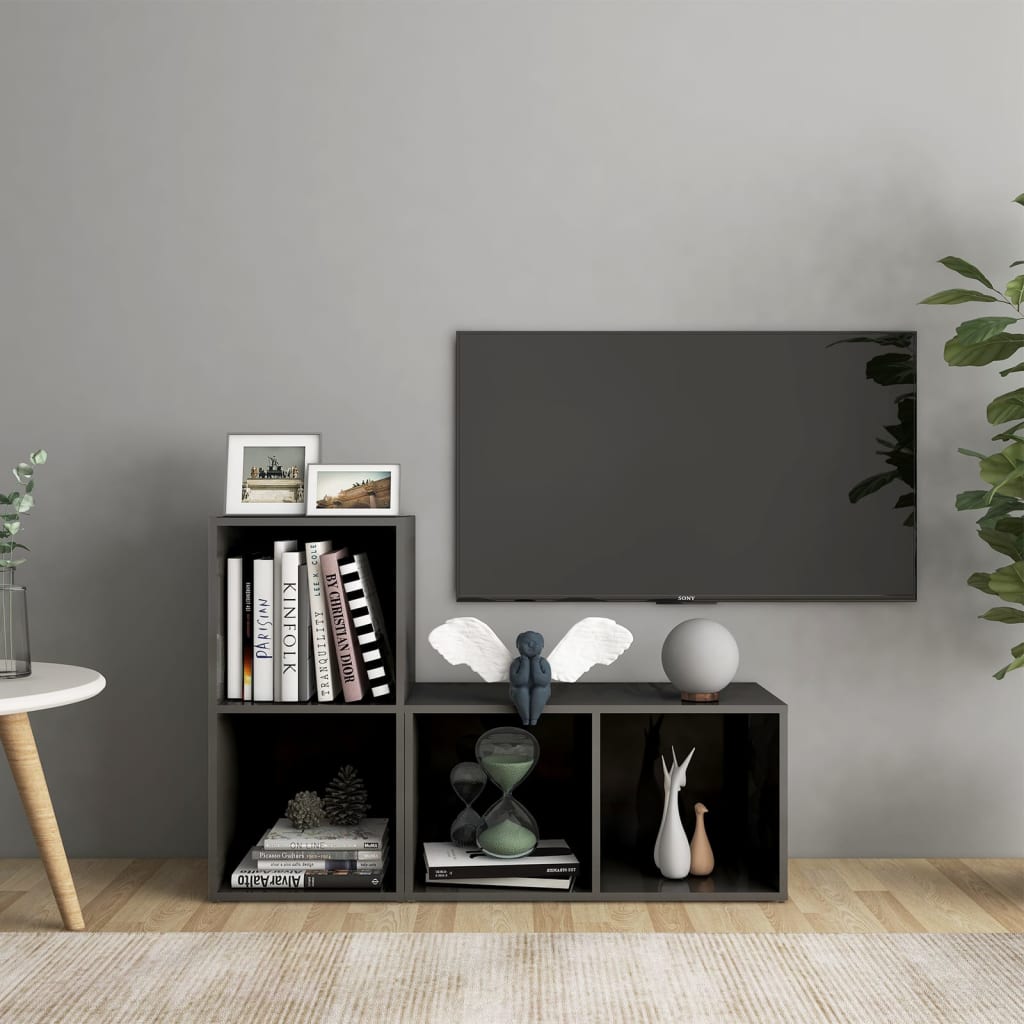 Έπιπλα Τηλεόρασης 2 τεμ. Γυαλ. Γκρι 72x35x36,5 εκ. Επεξ. Ξύλο - PAKOBAZAAR