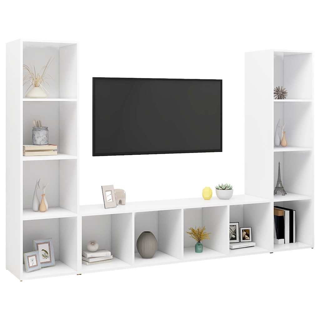 Έπιπλα Τηλεόρασης 3 τεμ. Λευκά 142,5 x 35 x 36,5 εκ Μοριοσανίδα - Pakobazaar
