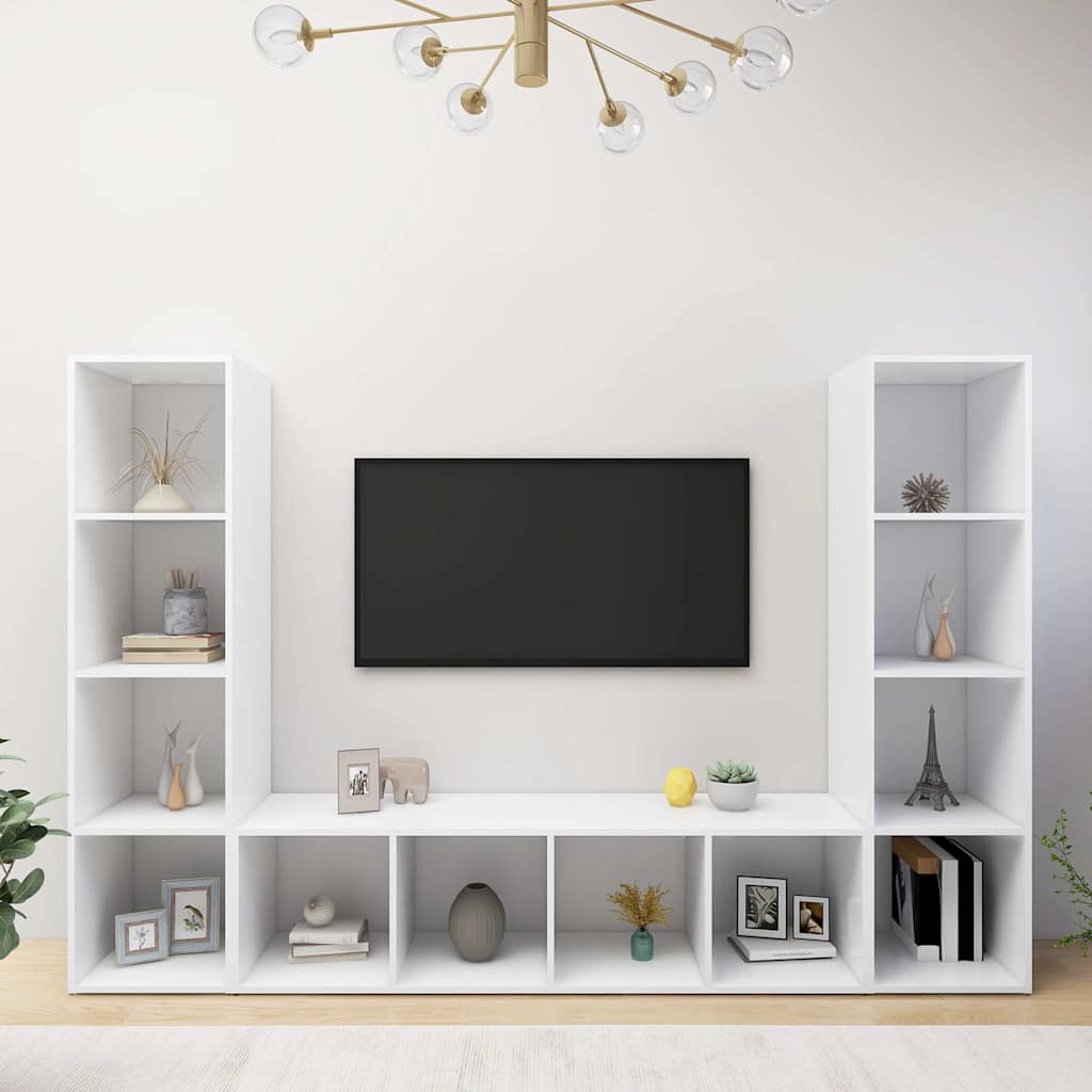 Έπιπλα Τηλεόρασης 3 τεμ. Λευκά 142,5 x 35 x 36,5 εκ Μοριοσανίδα - Pakobazaar