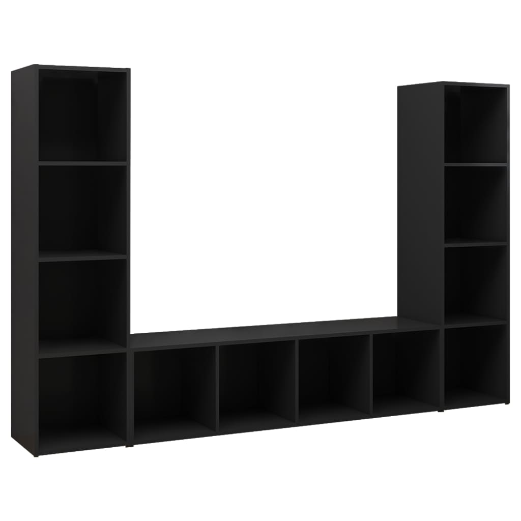 Έπιπλα Τηλεόρασης 3 τεμ. Μαύρα 142,5x35x36,5 εκ. Μοριοσανίδα - Pakobazaar