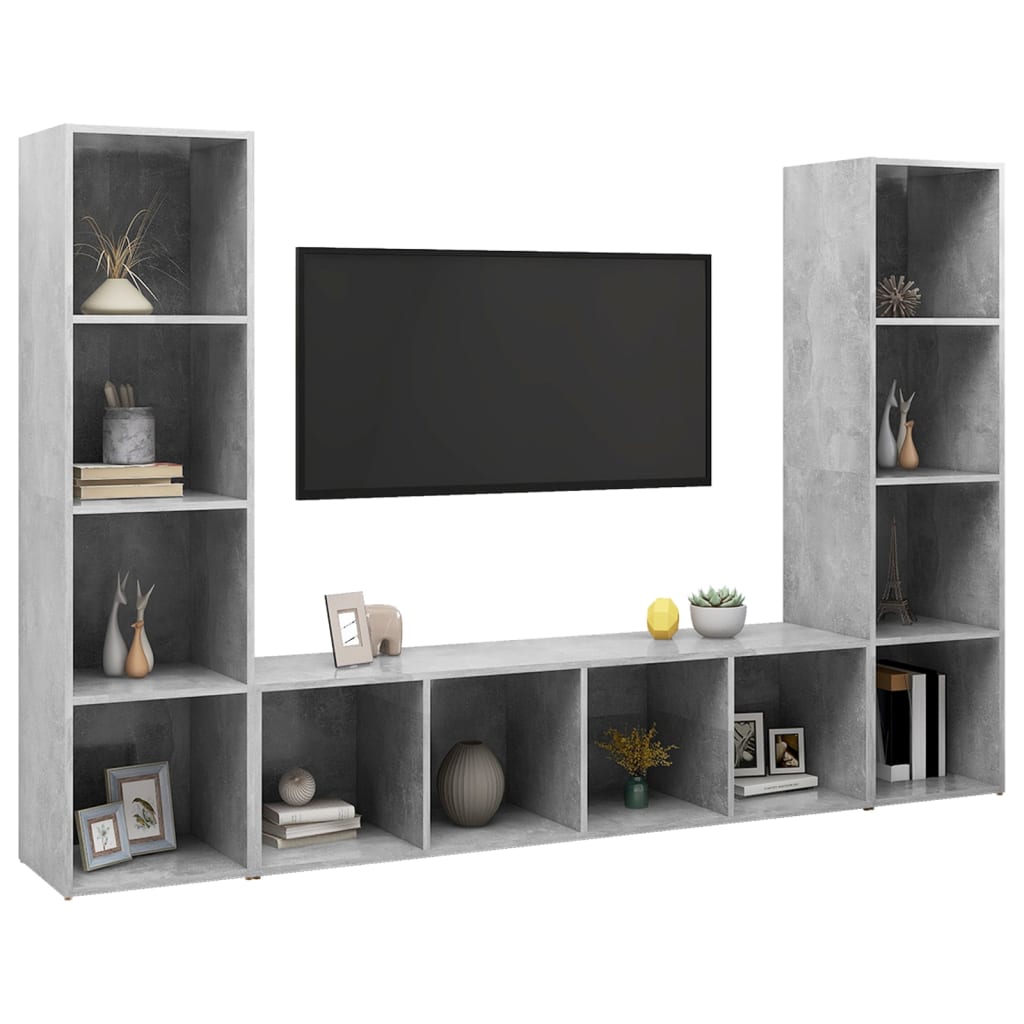 Έπιπλα Τηλεόρασης 3 τεμ. Γκρι Σκυρ. 142,5x35x36,5εκ Μοριοσανίδα - Pakobazaar