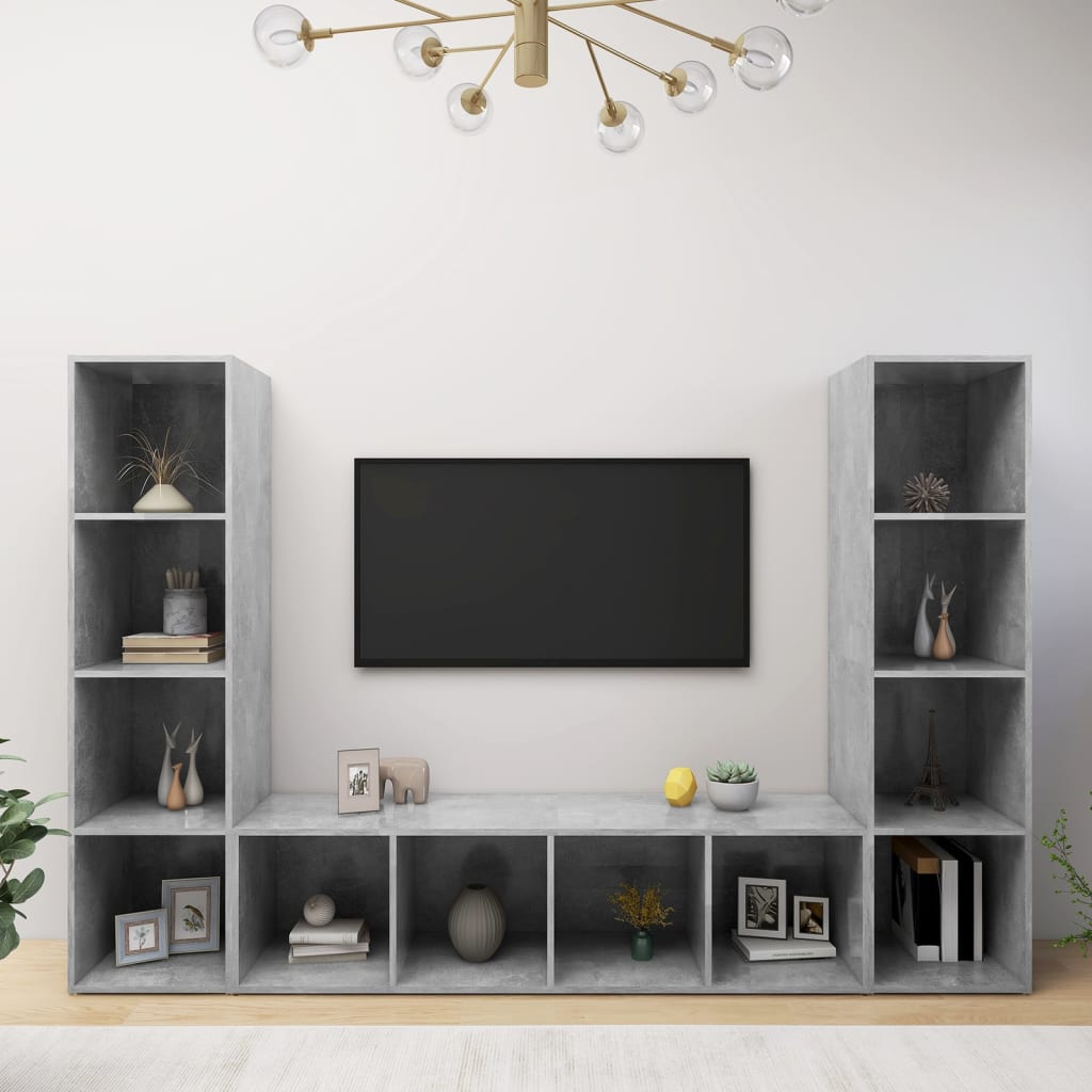 Έπιπλα Τηλεόρασης 3 τεμ. Γκρι Σκυρ. 142,5x35x36,5εκ Μοριοσανίδα - Pakobazaar