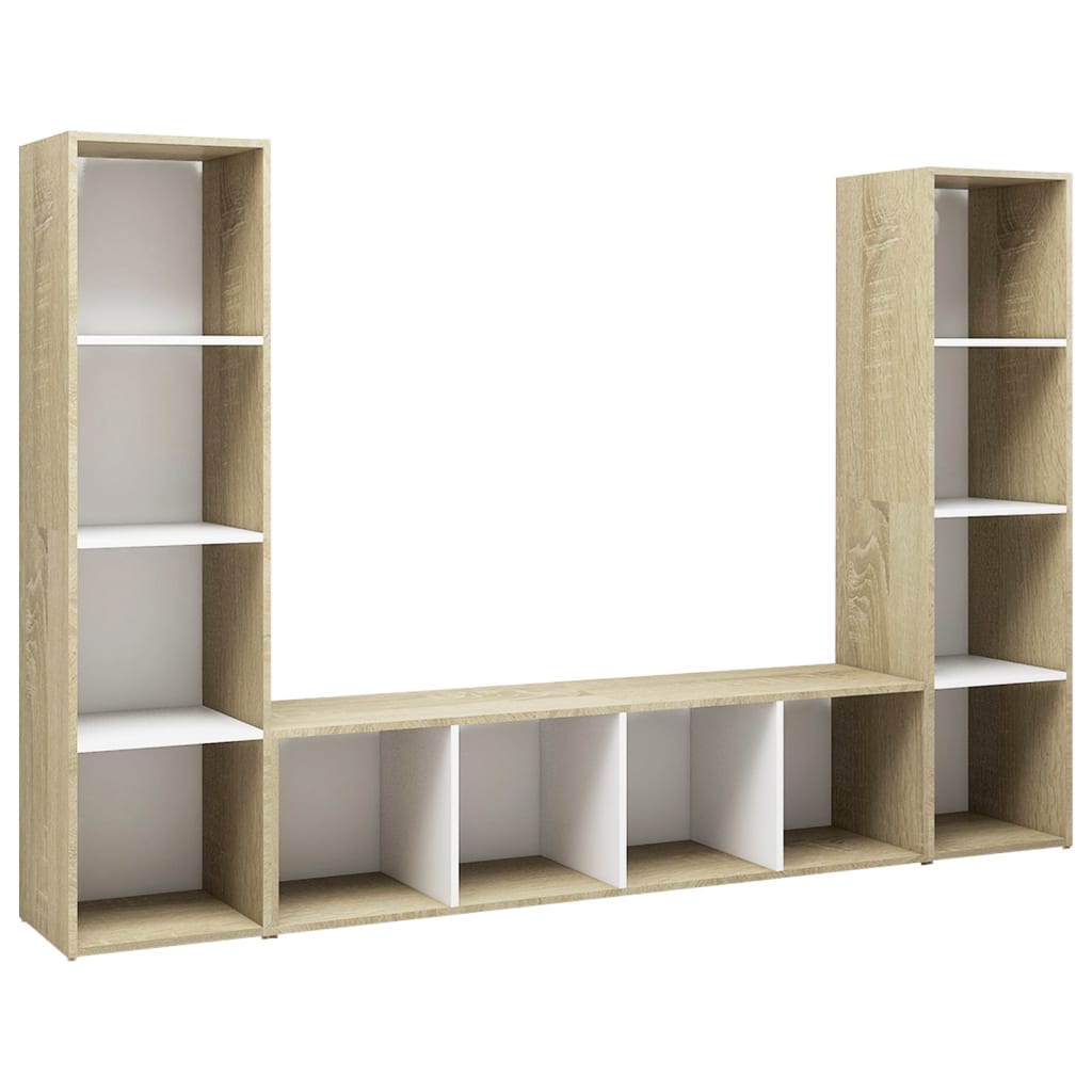 Έπιπλα Τηλεόρασης 3 τεμ Λευκό/Δρυς 142,5x35x36,5 εκ Μοριοσανίδα