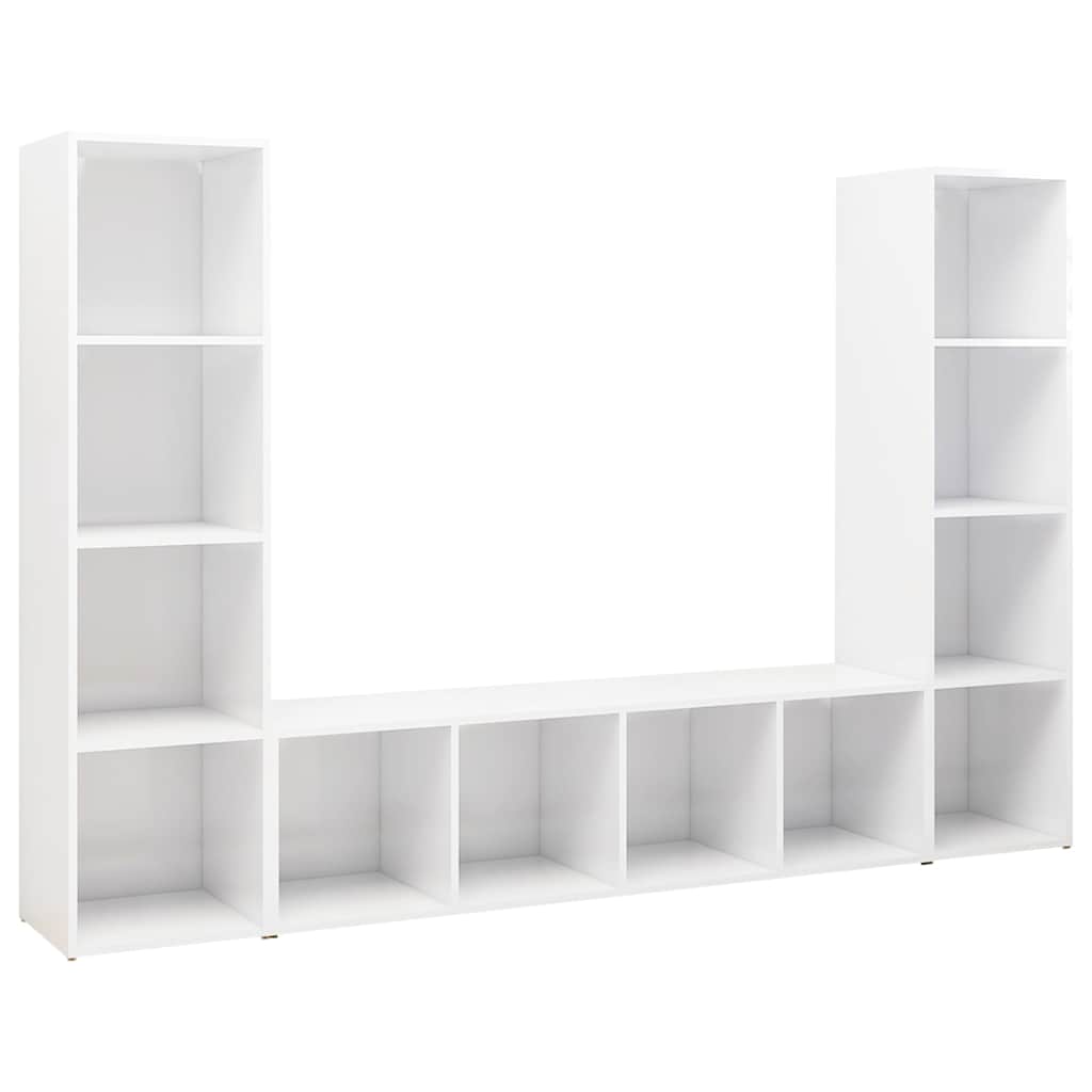 Έπιπλα Τηλεόρασης 3 τεμ. Λευκά 142,5 x 35 x 36,5 εκ Μοριοσανίδα