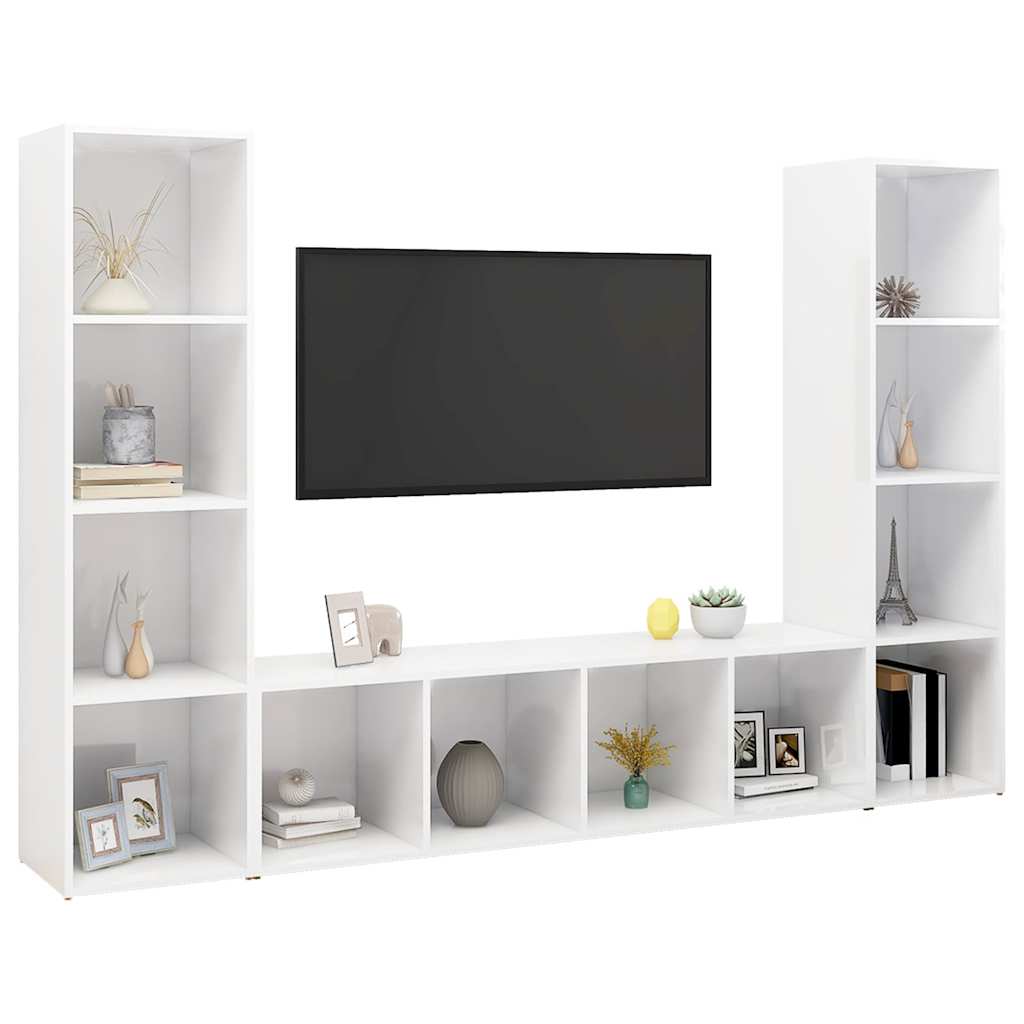 Έπιπλα Τηλεόρασης 3 τεμ. Λευκά 142,5 x 35 x 36,5 εκ Μοριοσανίδα