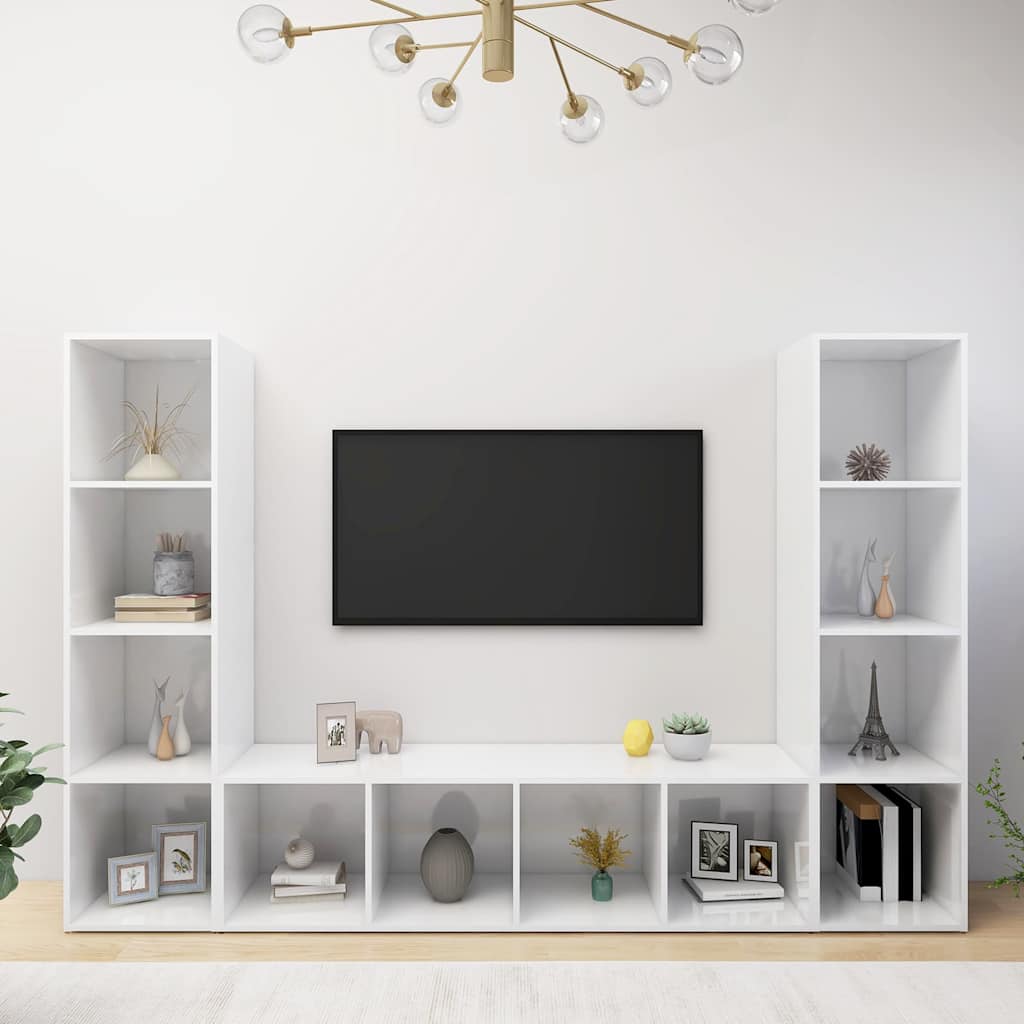 Έπιπλα Τηλεόρασης 3 τεμ. Λευκά 142,5 x 35 x 36,5 εκ Μοριοσανίδα