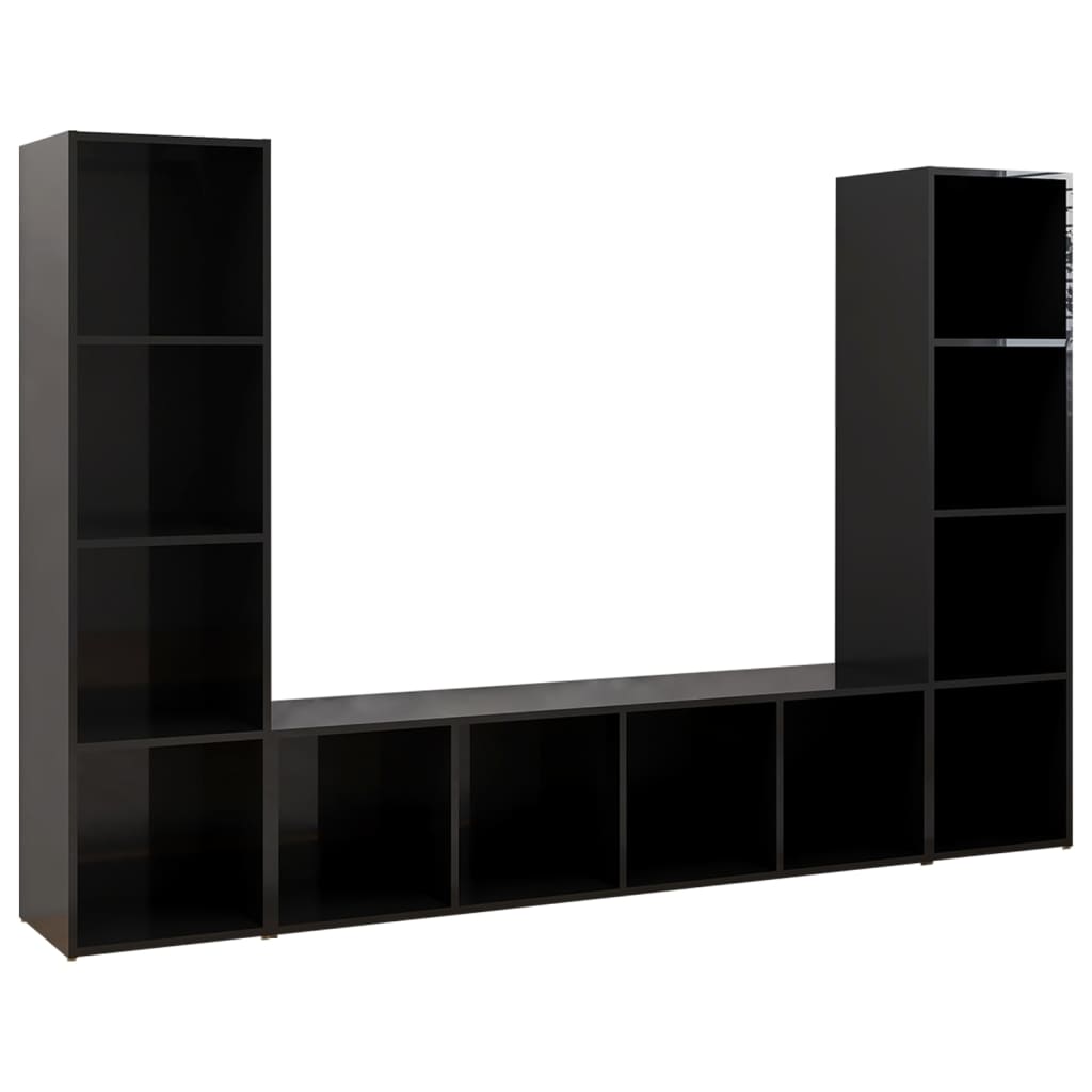 Έπιπλα Τηλεόρασης 3 τεμ Γυαλ.Μαύρα 142,5x35x36,5 εκ Μοριοσανίδα