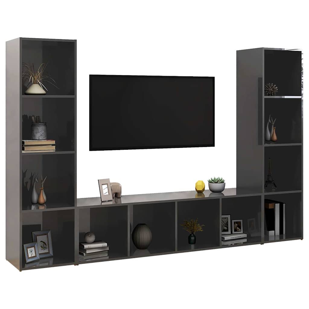 Έπιπλα Τηλεόρασης 3 τεμ. Γυαλ. Γκρι 142,5x35x36,5εκ Μοριοσανίδα