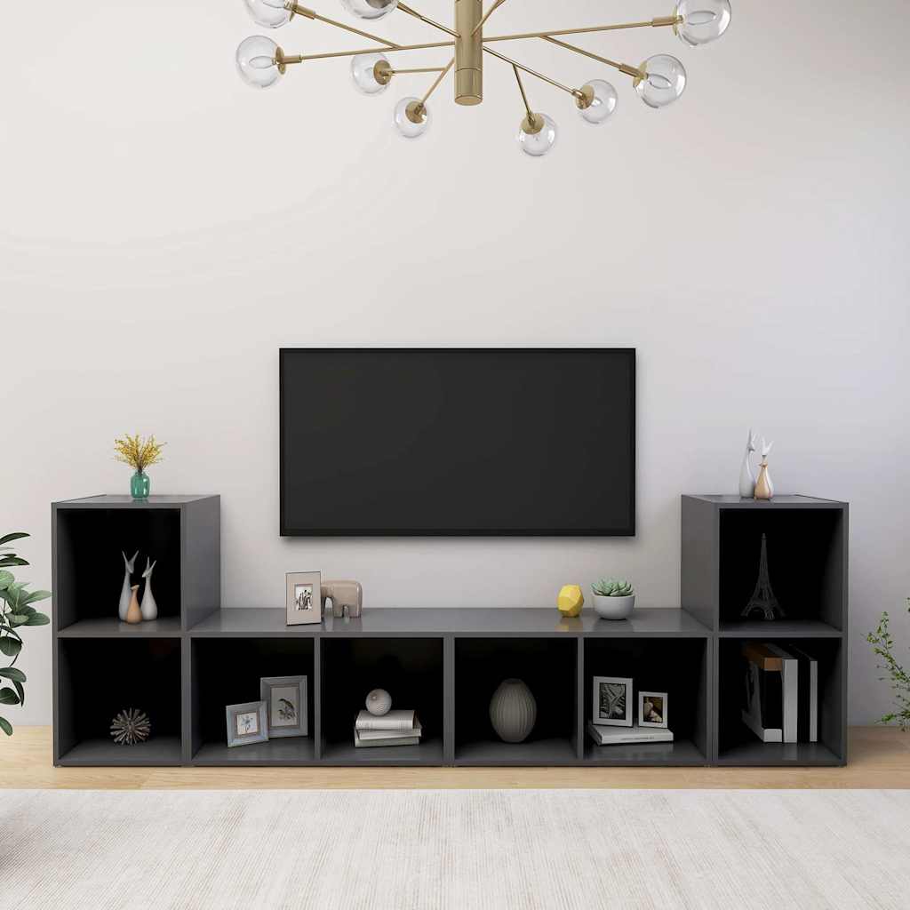 Έπιπλα Τηλεόρασης 4 τεμ. Γκρι 72 x 35 x 36,5 εκ. Επεξ. Ξύλο