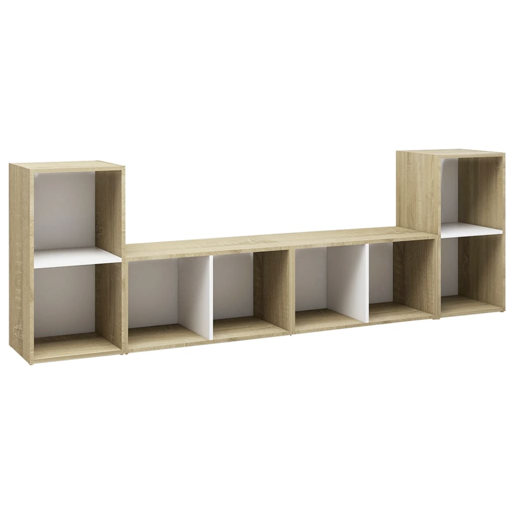 Έπιπλα Τηλεόρασης 4 τεμ. Λευκά/Δρυς 72x35x36,5 εκ. Επεξ. Ξύλο