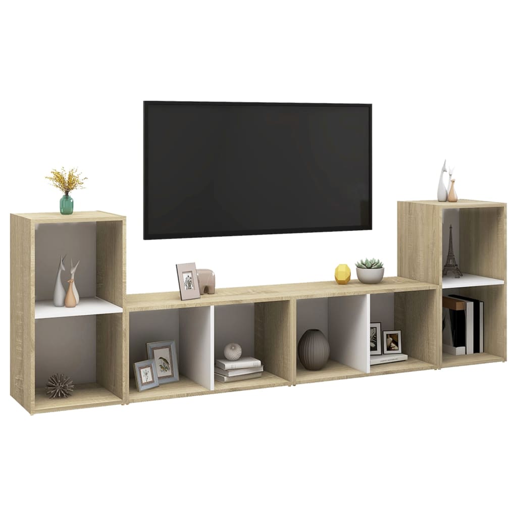 Έπιπλα Τηλεόρασης 4 τεμ. Λευκά/Δρυς 72x35x36,5 εκ. Επεξ. Ξύλο