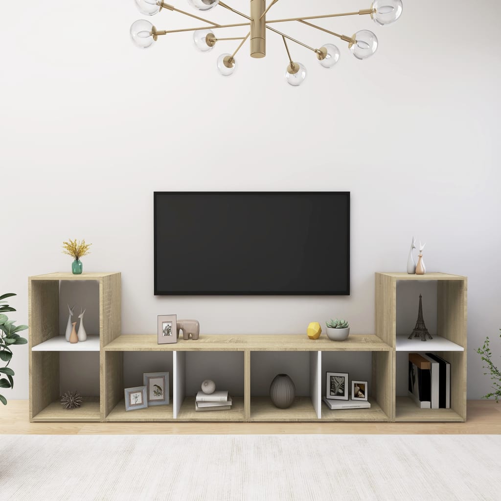 Έπιπλα Τηλεόρασης 4 τεμ. Λευκά/Δρυς 72x35x36,5 εκ. Επεξ. Ξύλο