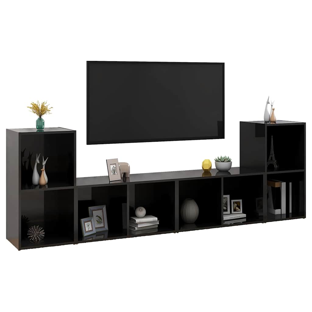 Έπιπλα Τηλεόρασης 4 τεμ. Γυαλ. Μαύρα 72x35x36,5 εκ. Μοριοσανίδα