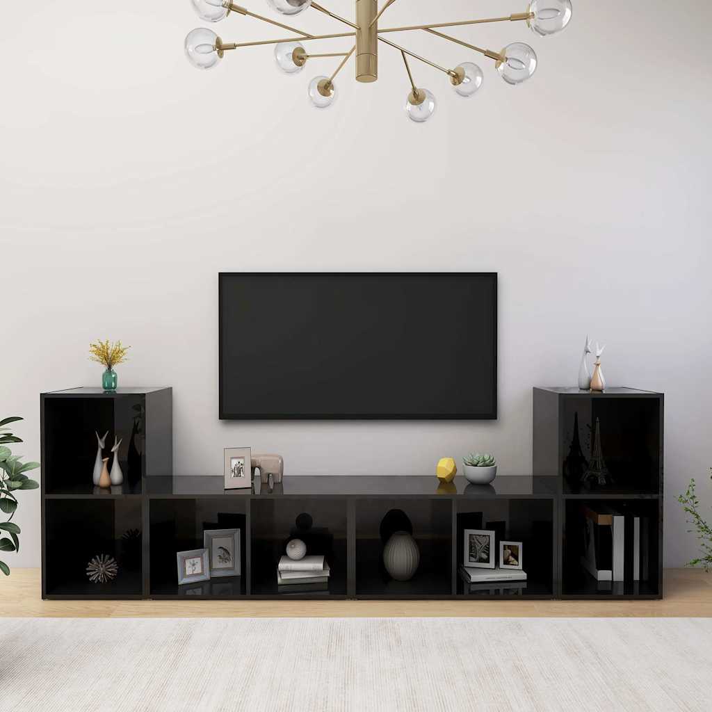 Έπιπλα Τηλεόρασης 4 τεμ. Γυαλ. Μαύρα 72x35x36,5 εκ. Μοριοσανίδα