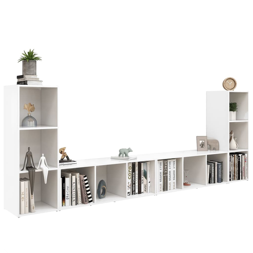 Έπιπλα Τηλεόρασης 4 τεμ. Λευκά 107 x 35 x 37 εκ. Μοριοσανίδα - PAKOBAZAAR