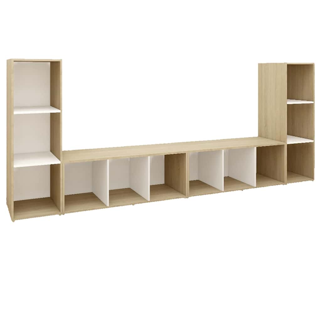 Έπιπλα Τηλεόρασης 4 τεμ. Λευκά/Δρυς 107x35x37 εκ. Επεξ. Ξύλο