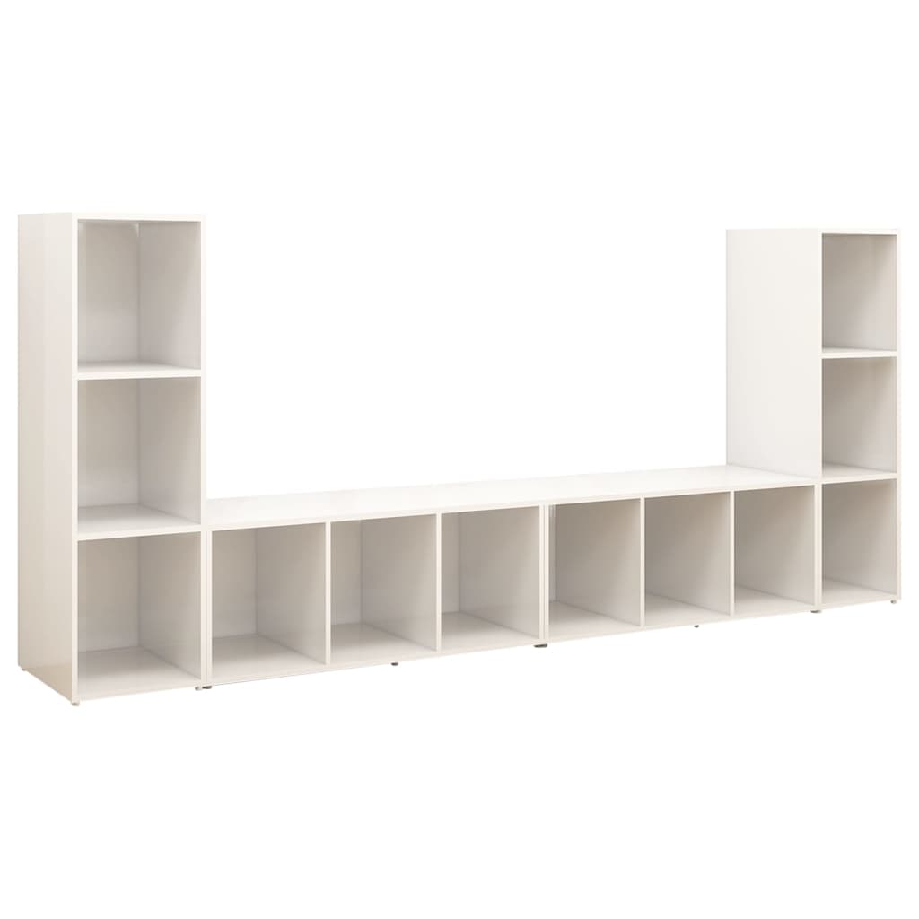 Έπιπλα Τηλεόρασης 4 τεμ. Γυαλ. Λευκά 107x35x37 εκ. Μοριοσανίδα