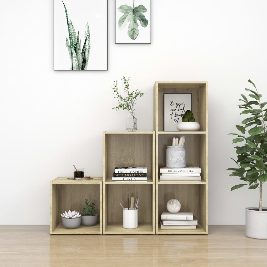 Έπιπλα Τηλεόρασης Σετ 3 Τεμαχίων Sonoma Δρυς από Επεξ. Ξύλο - PAKOBAZAAR