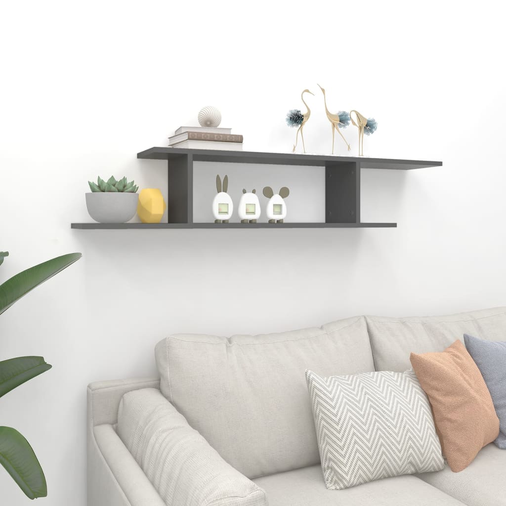 Ράφι Τηλεόρασης Επιτοίχιο Γκρι 125 x 18 x 23 εκ. από Επεξ. Ξύλο