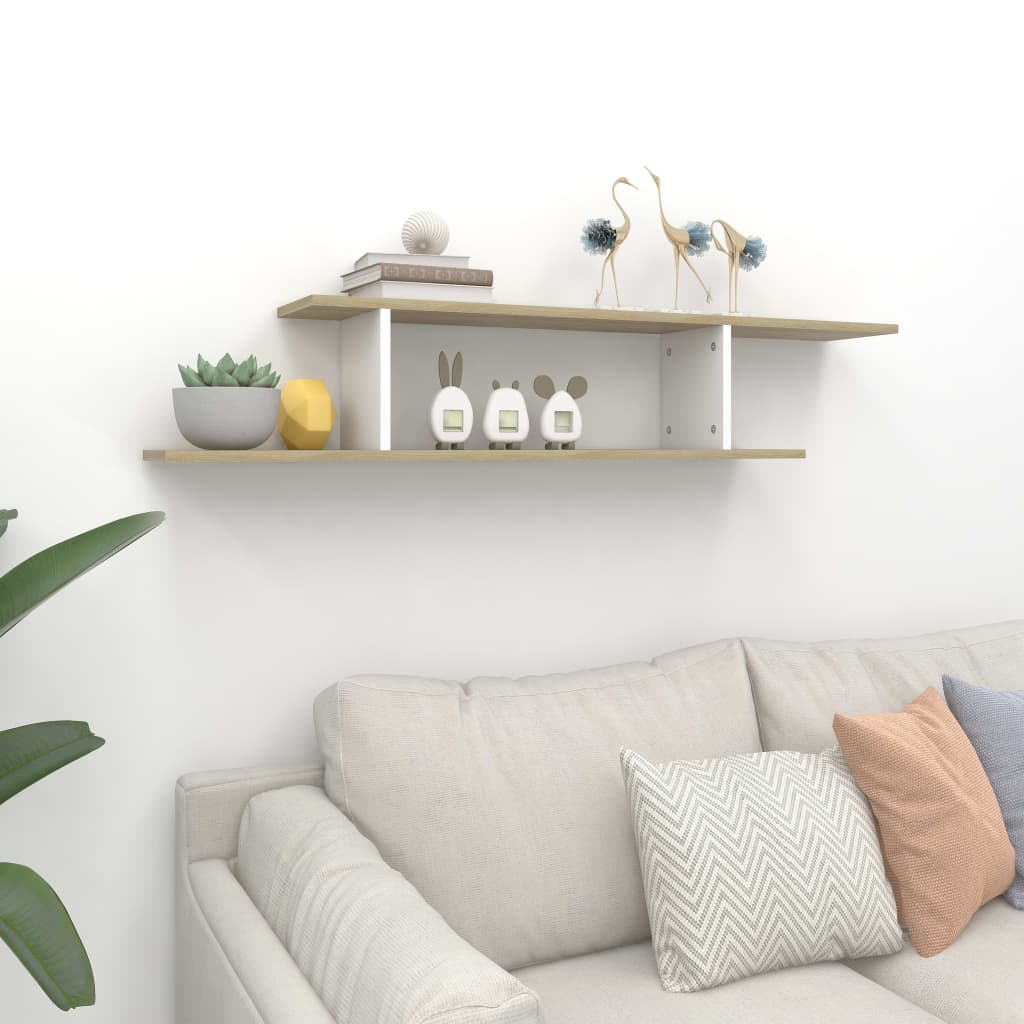 Ράφι Τηλεόρασης Επιτοίχιο Λευκό/Δρυς 125x18x23 εκ. Επεξ. Ξύλο