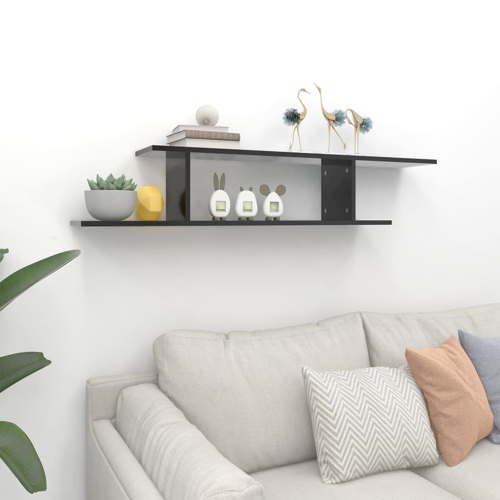 Ράφι Τηλεόρασης Επιτοίχιο Γυαλ. Μαύρο 125x18x23 εκ. Επεξ. Ξύλο