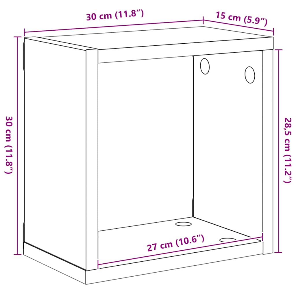 Ράφια Κύβοι Τοίχου 4 τεμ. Μαύρα 30 x 15 x 30 εκ.