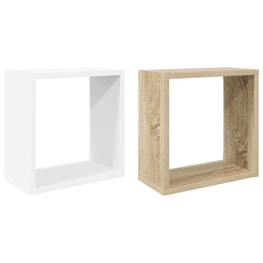 Ράφια Κύβοι Τοίχου 2 τεμ. Λευκά / Sonoma Δρυς 30 x 15 x 30 εκ.
