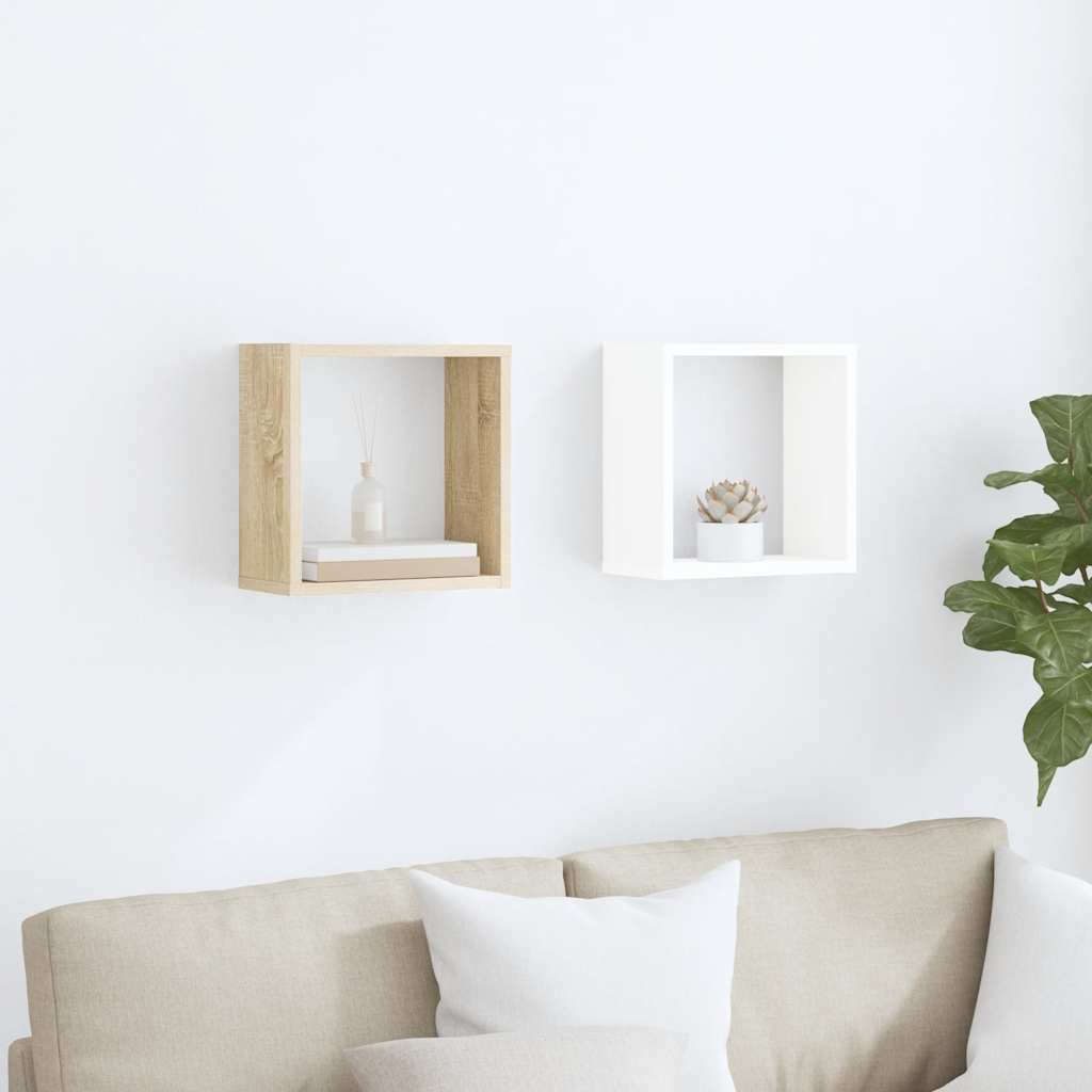 Ράφια Κύβοι Τοίχου 2 τεμ. Λευκά / Sonoma Δρυς 30 x 15 x 30 εκ.