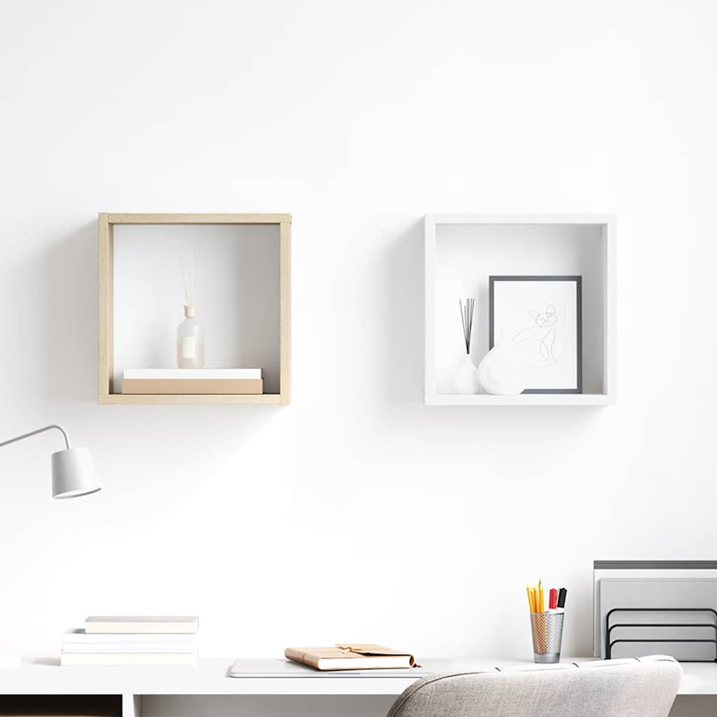 Ράφια Κύβοι Τοίχου 2 τεμ. Λευκά / Sonoma Δρυς 30 x 15 x 30 εκ.