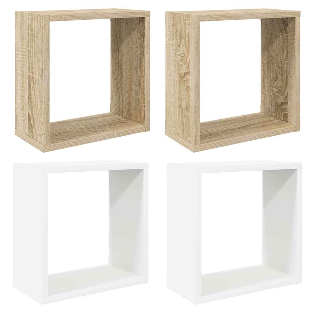 Ράφια Κύβοι Τοίχου 4 τεμ. Λευκά / Sonoma Δρυς 30 x 15 x 30 εκ.
