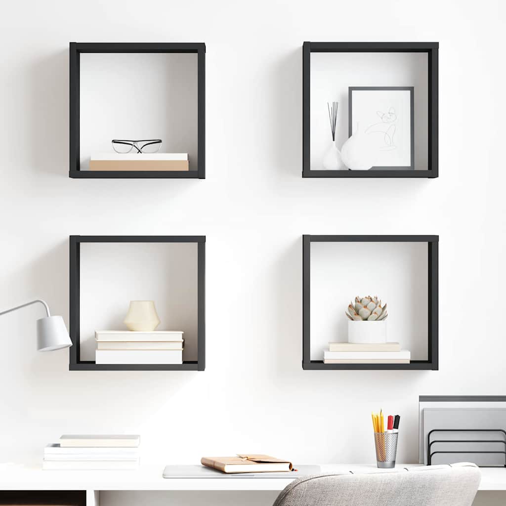 Ράφια Κύβοι Τοίχου 4 τεμ. Γυαλιστερό Γκρι 30 x 15 x 30 εκ.