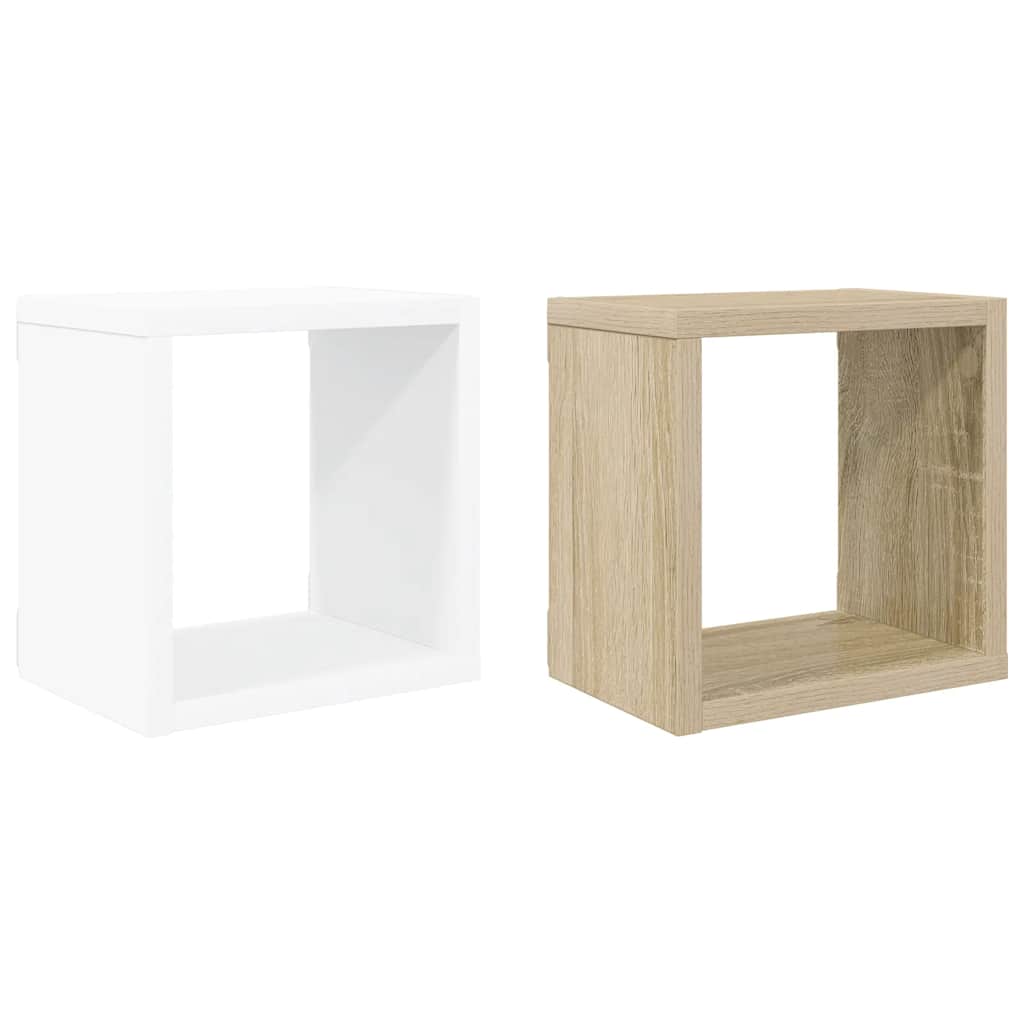 Ράφια Κύβοι Τοίχου 2 τεμ. Λευκά / Sonoma Δρυς 22 x 15 x 22 εκ.