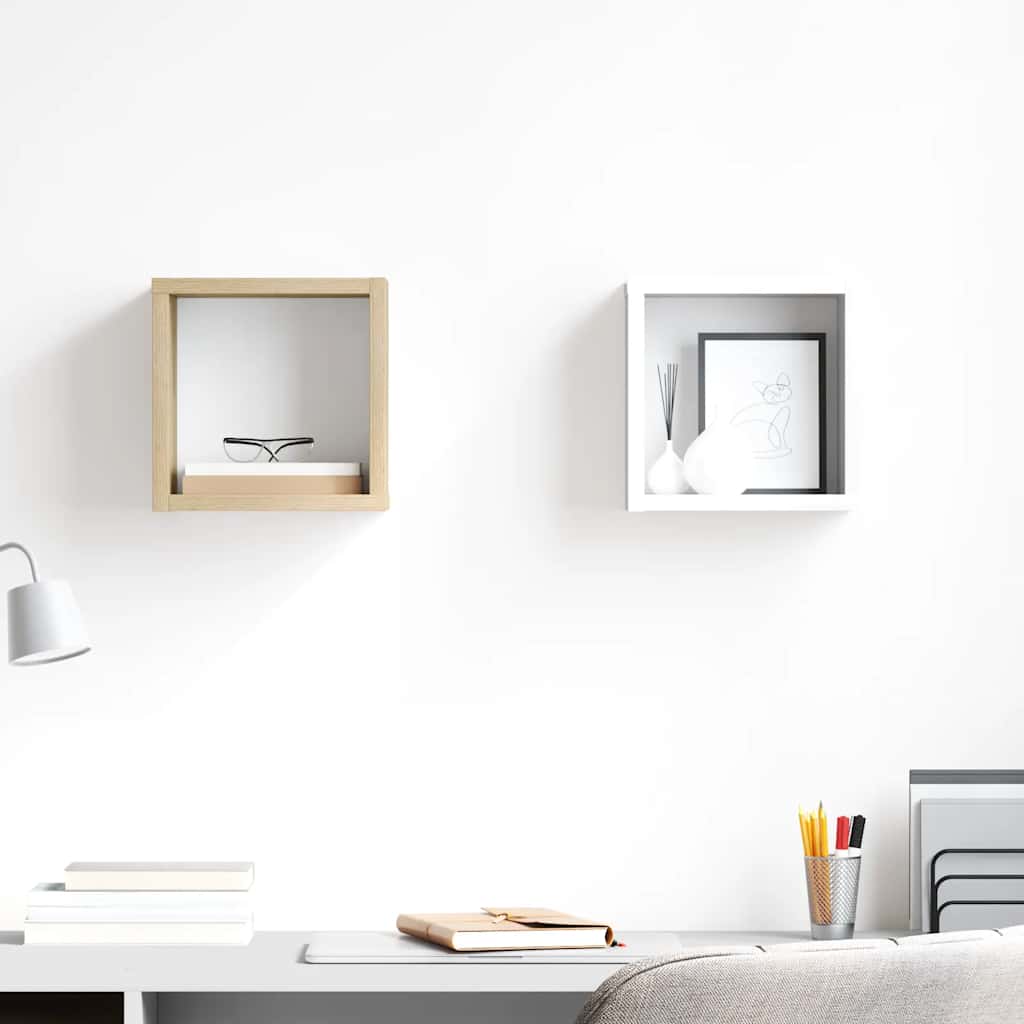 Ράφια Κύβοι Τοίχου 2 τεμ. Λευκά / Sonoma Δρυς 22 x 15 x 22 εκ.