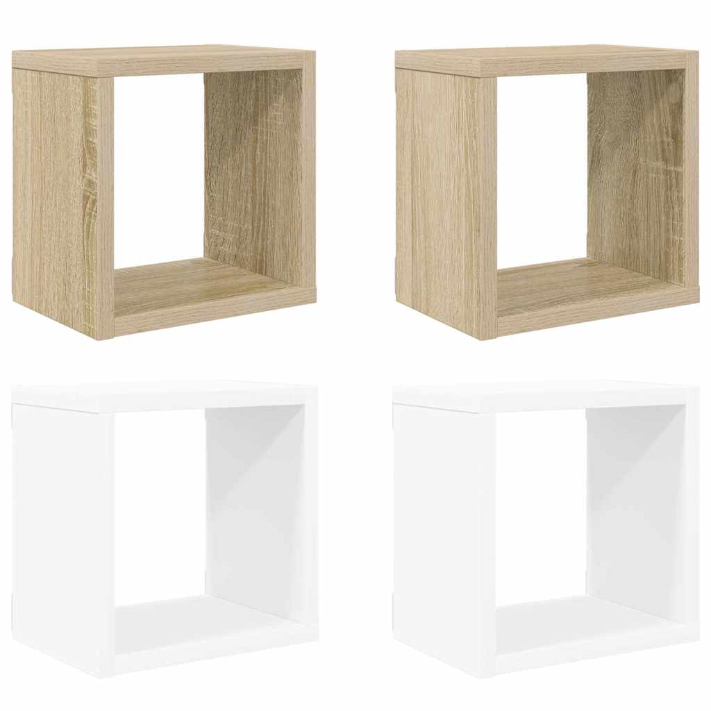 Ράφια Κύβοι Τοίχου 4 τεμ. Λευκά / Sonoma Δρυς 22 x 15 x 22 εκ.