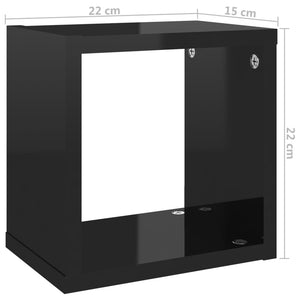 Ράφια Κύβοι Τοίχου 6 τεμ. Γυαλιστερό Μαύρο 22 x 15 x 22 εκ.
