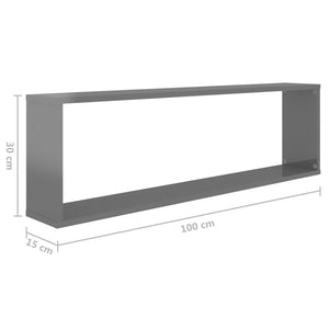 Ράφια Κύβοι Τοίχου 2 τεμ. Γυαλ. Γκρι 100x15x30 εκ. Μοριοσανίδα