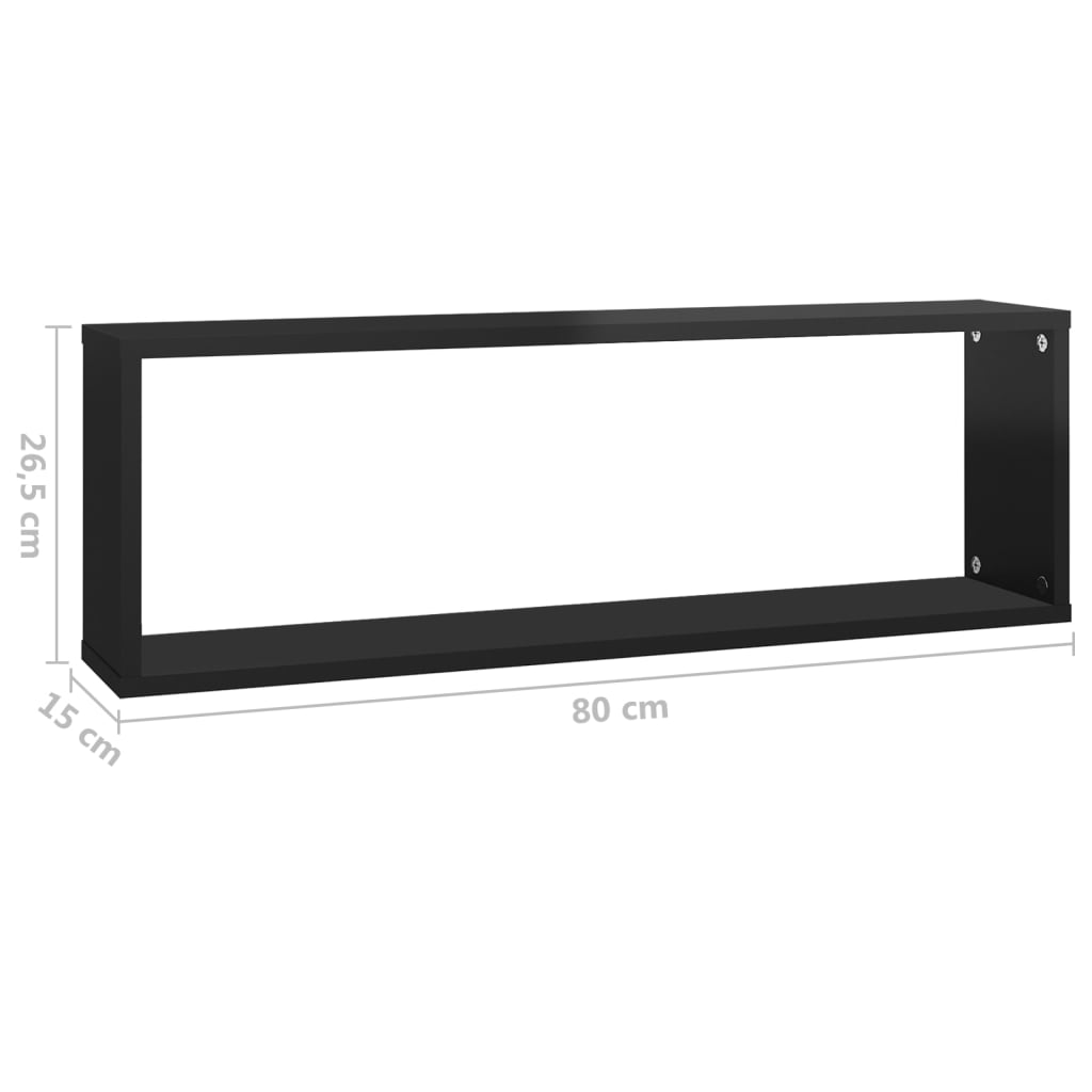 Ράφια Κύβοι Τοίχου 4 τεμ. Γυαλ. Μαύρο 80x15x26,5εκ. Μοριοσανίδα