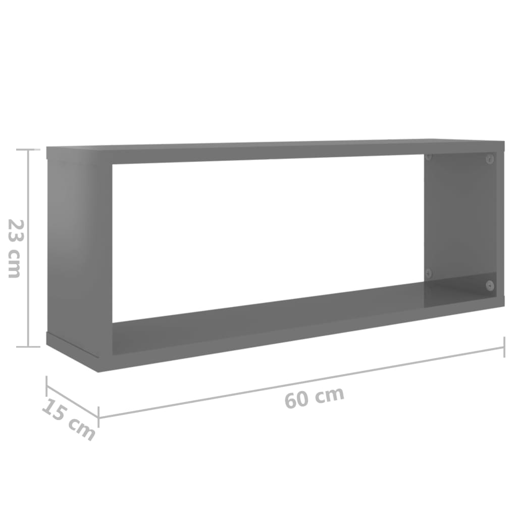Ράφια Κύβοι Τοίχου 6 τεμ. Γυαλ. Γκρι 60x15x23εκ. από Επεξ. Ξύλο