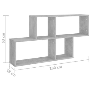 Ράφι Τοίχου Γκρι Σκυροδέματος 100 x 18 x 53 εκ. από Επεξ. Ξύλο