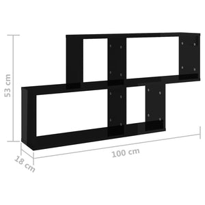 Ραφιέρα Τοίχου Γυαλιστερό Μαύρο 100x18x53 εκ. από Επεξ. Ξύλο