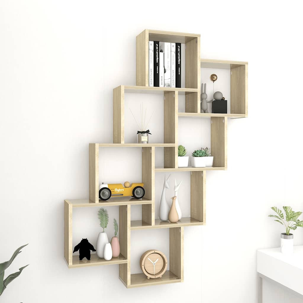 Ράφι Κύβος Τοίχου Sonoma Δρυς 90 x 15 x 119 εκ. από Επεξ. Ξύλο