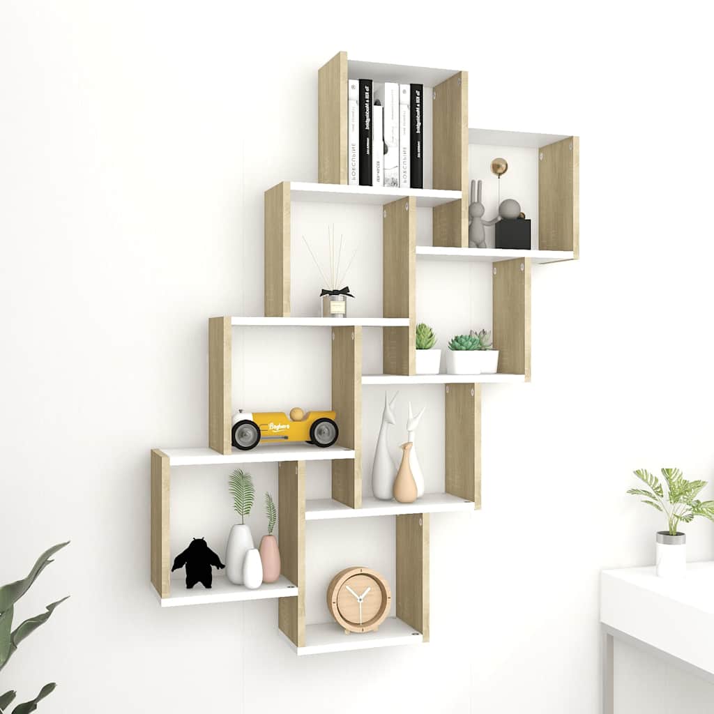 Ράφι Κύβος Τοίχου Λευκό/Sonoma Δρυς 90x15x119 εκ. Επεξ. Ξύλο