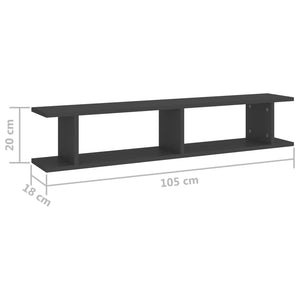 Ραφιέρες Τοίχου 2 τεμ. Γκρι 105 x 18 x 20 εκ. από Επεξ. Ξύλο