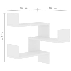 Γωνιακές Ραφιέρες Τοίχου 2 τεμ. Λευκές 40x40x50 εκ. Επεξ. Ξύλο